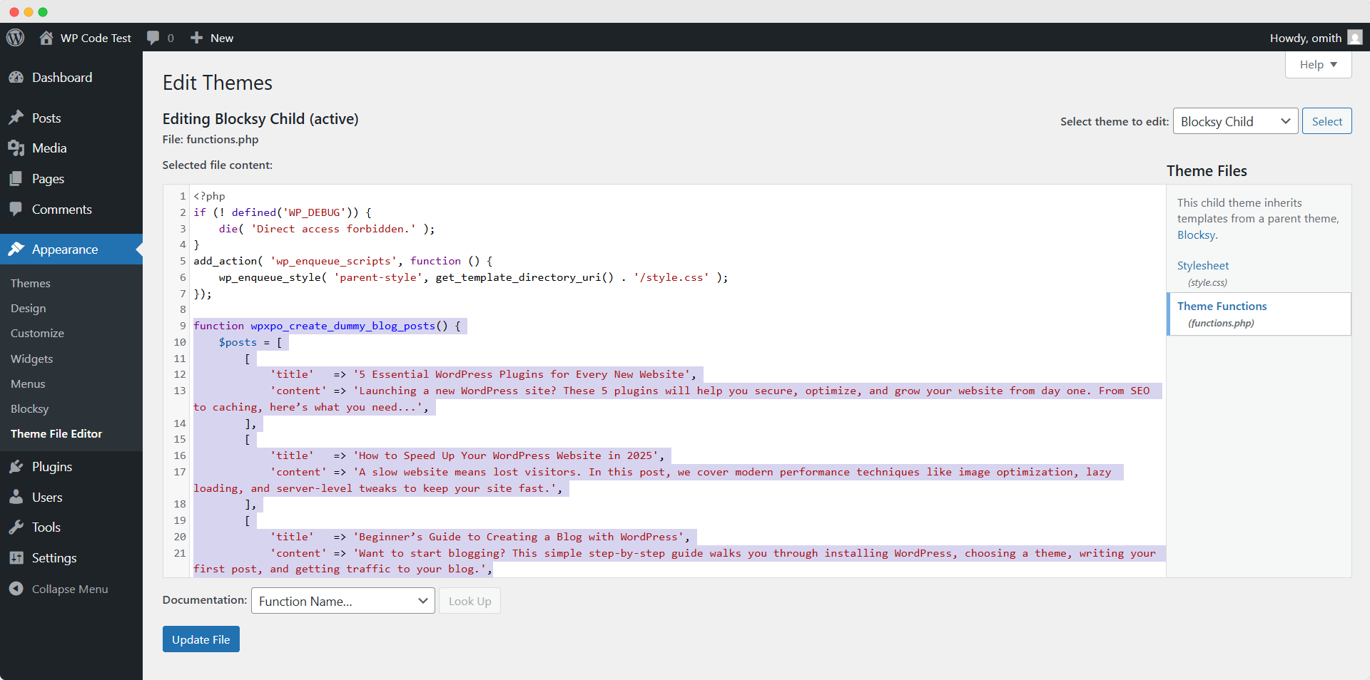 adding code to programmatically create posts