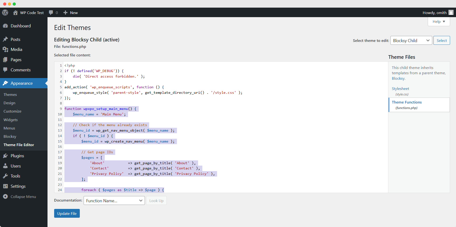creating a menu programmatically