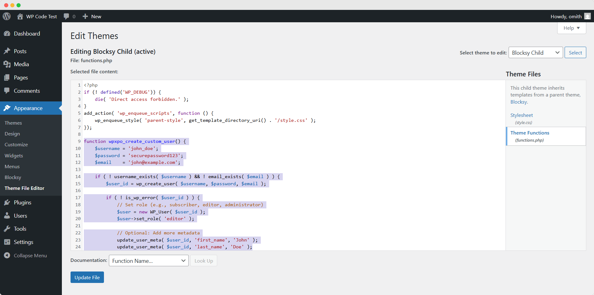 creating a user programmatically