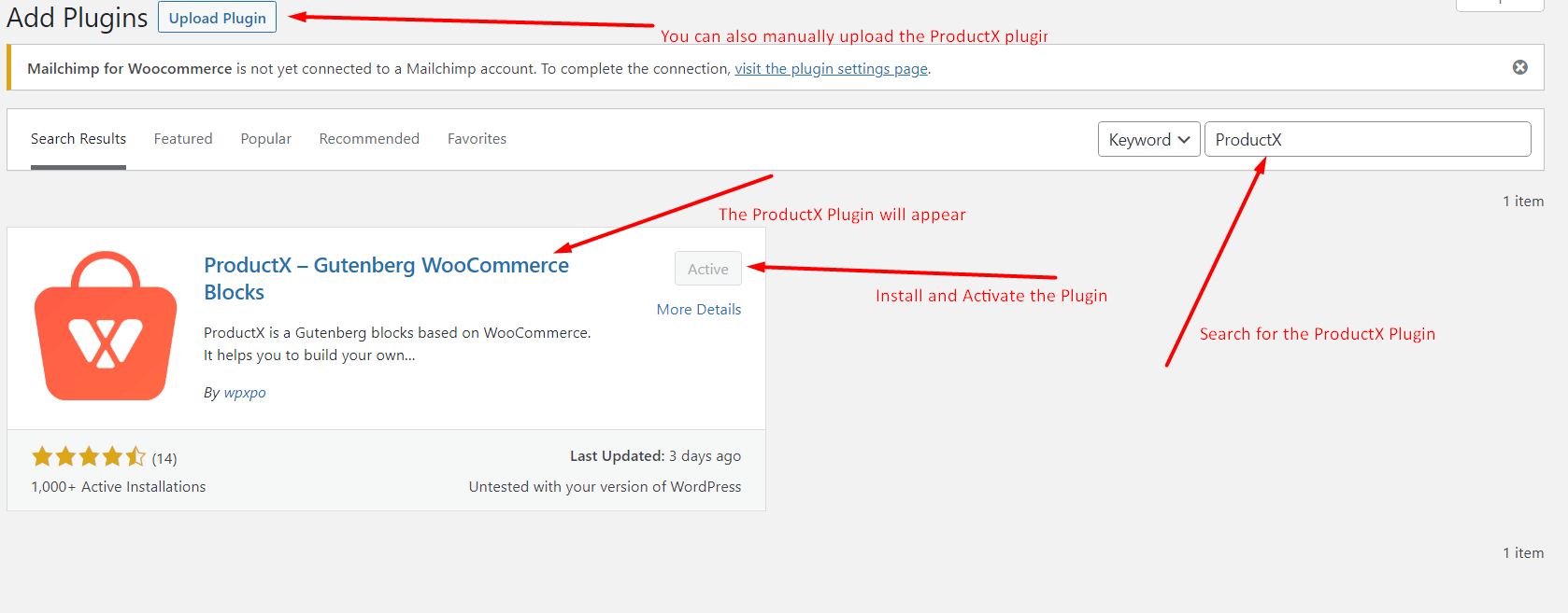 ProductX Installation from the plugins section of your WordPress dashboard.