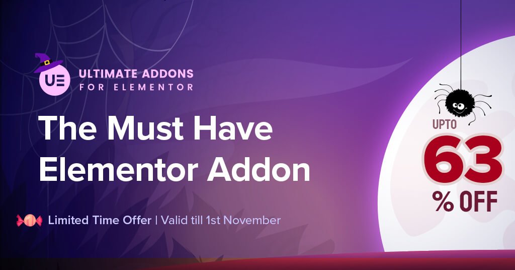 Best Halloween WordPress Sales And Discounts 7 Ultimate-Addon-for-Elementor-Halloween-Sale-Banner