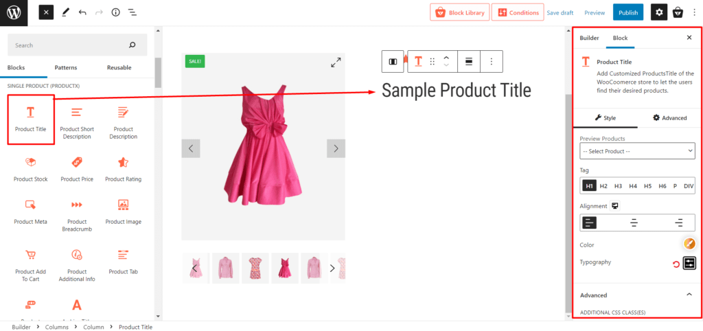 Add and Customize Product Title Block