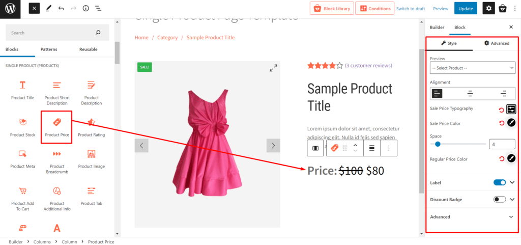Add and customize product price block