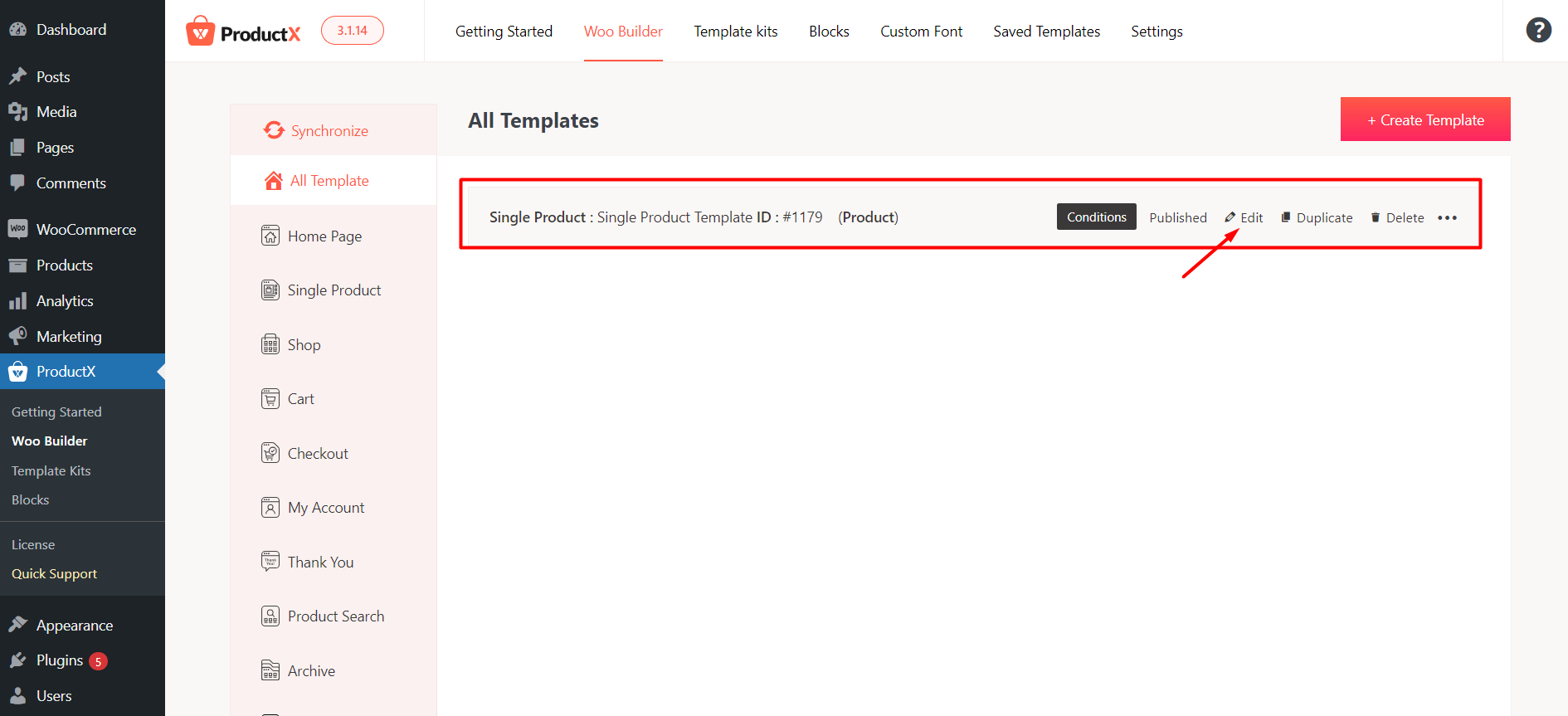 Edit Product Page Template