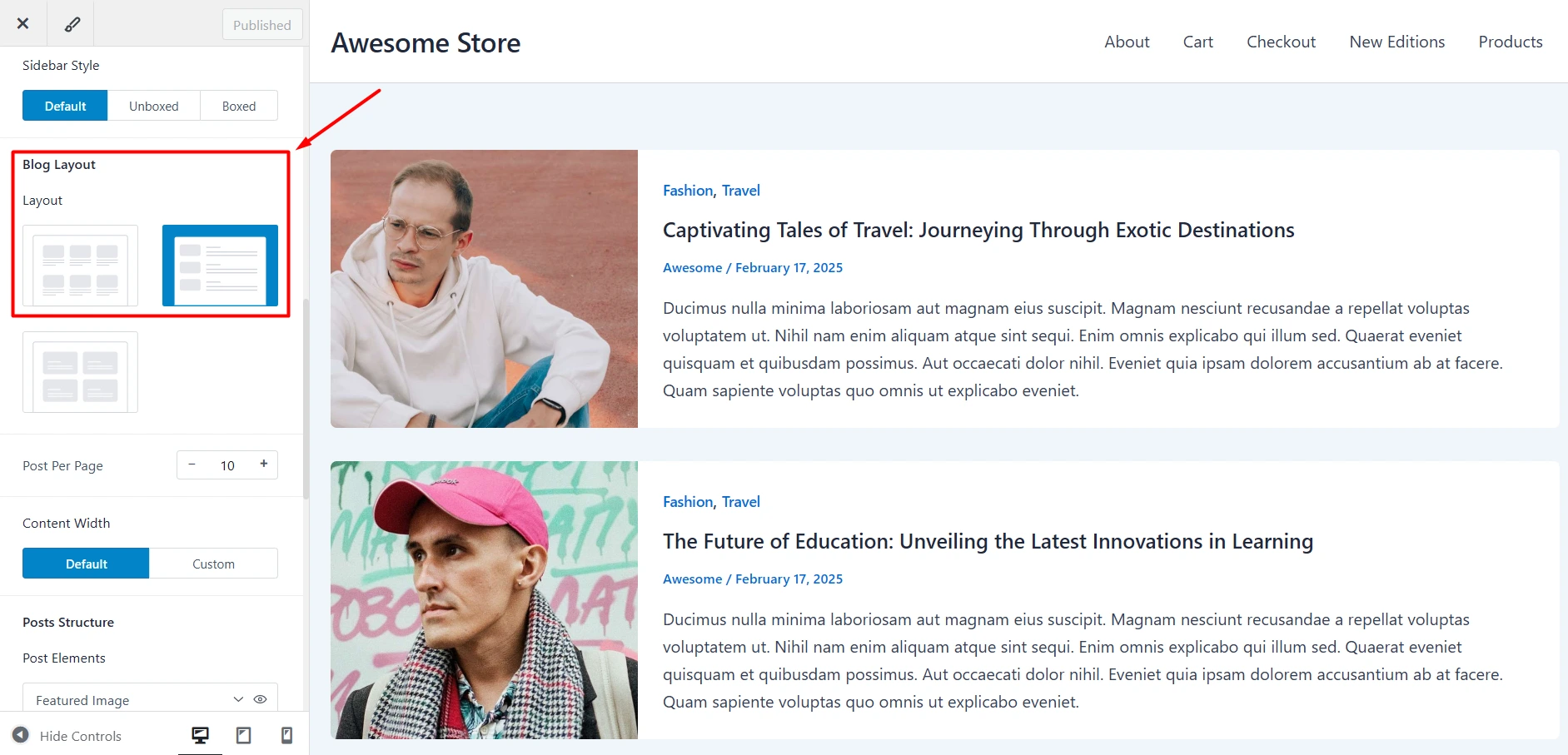 applying post list style from theme settings