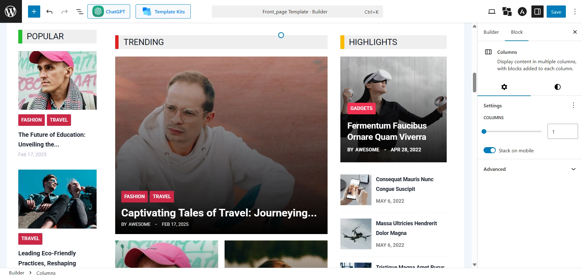 using site builder to create beautiful post layouts