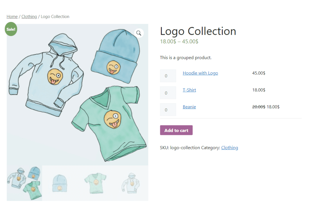 Example of WooCommerce Grouped Product