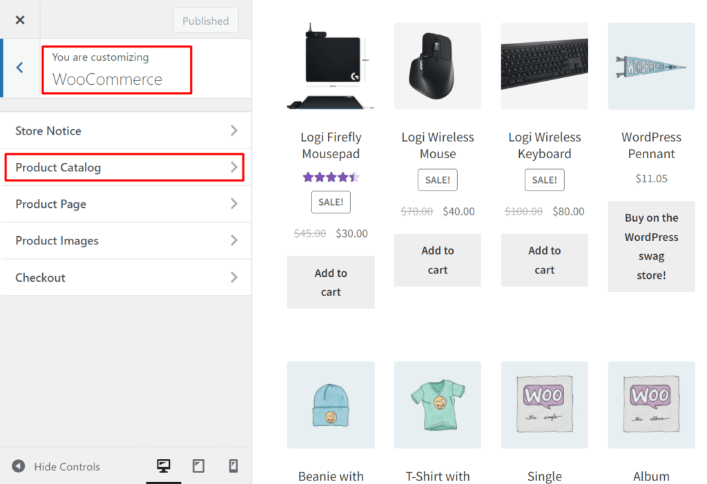 Go to WooCommerce Product Catalogue from the Customization Settings