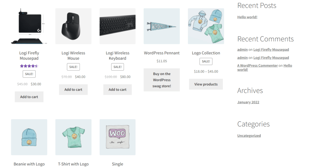 WooCommerce Product Page with 8 Products