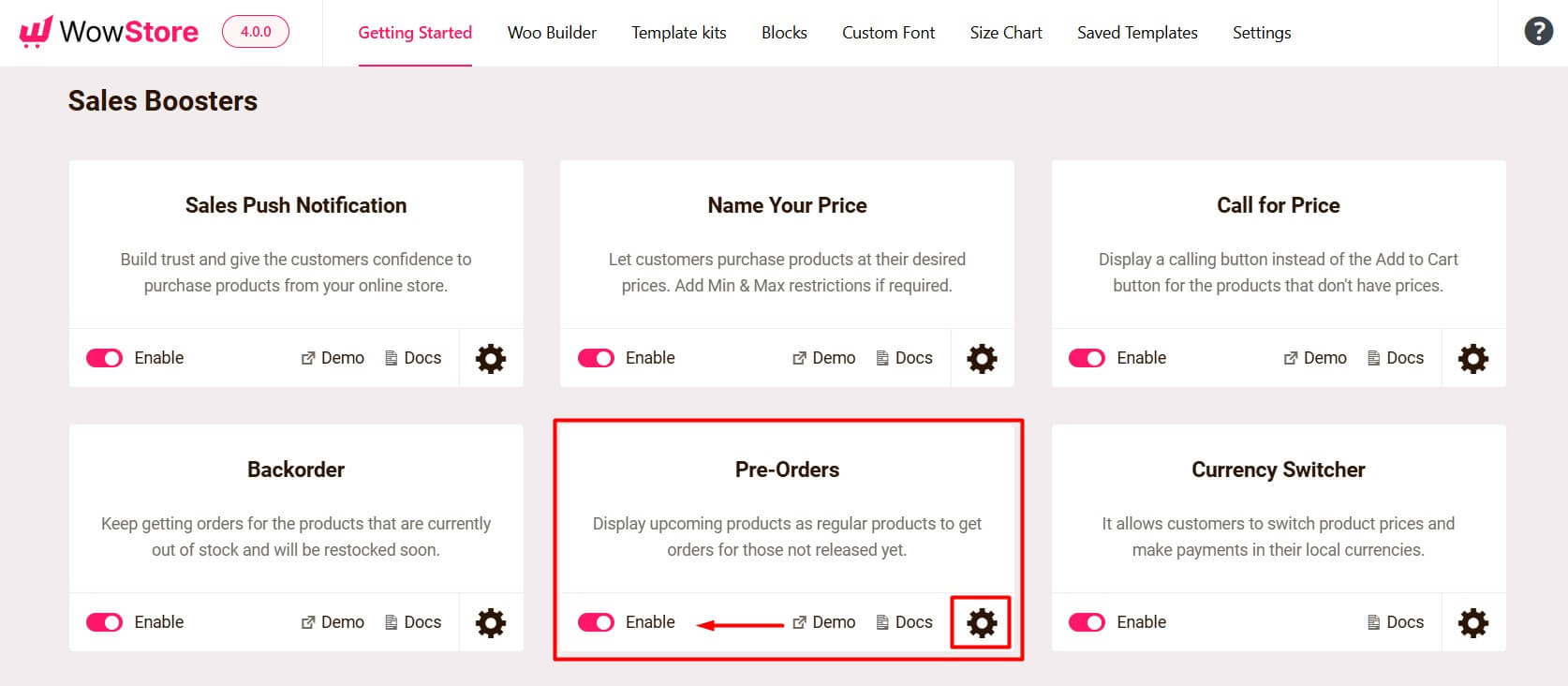 enabling preorder addon