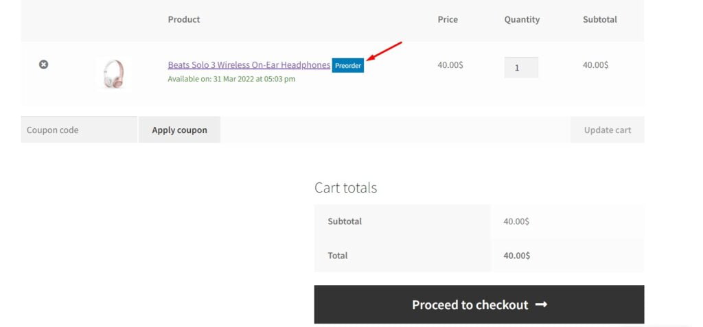 pre-ordering product in cart page