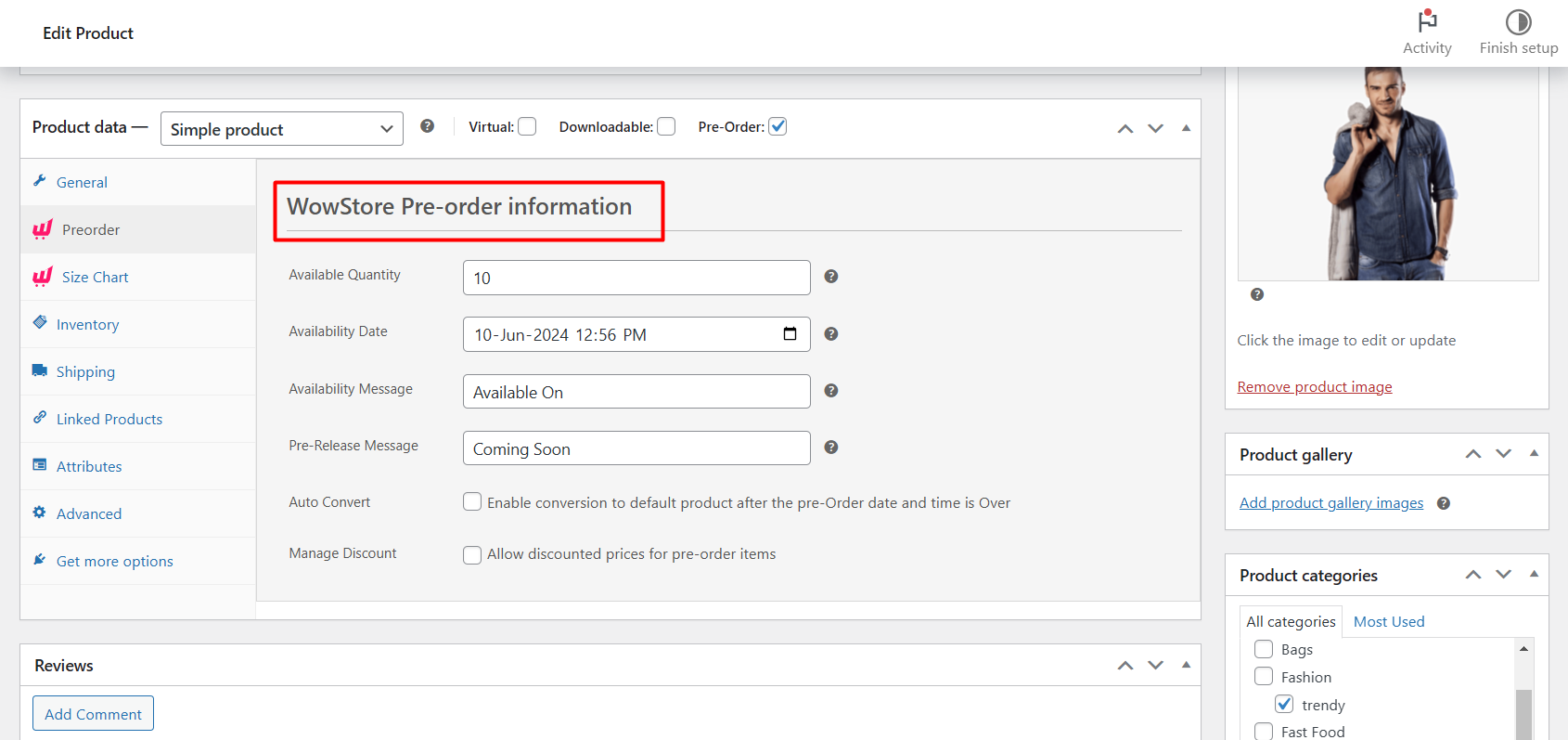 preorder for simple product