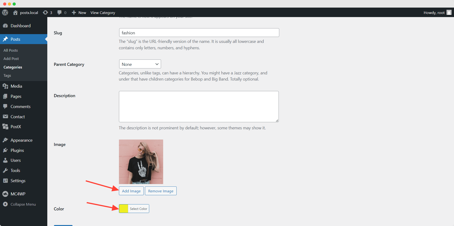 adding featured image colors to cateogories