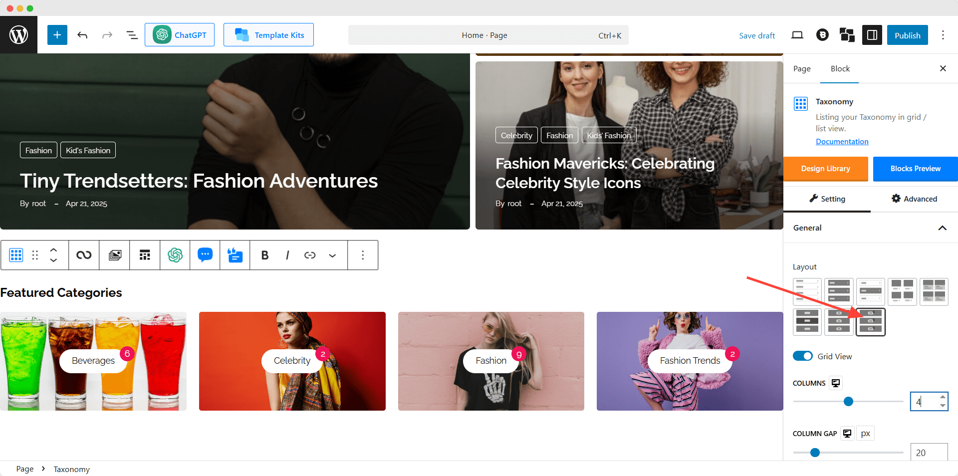 creating category grid