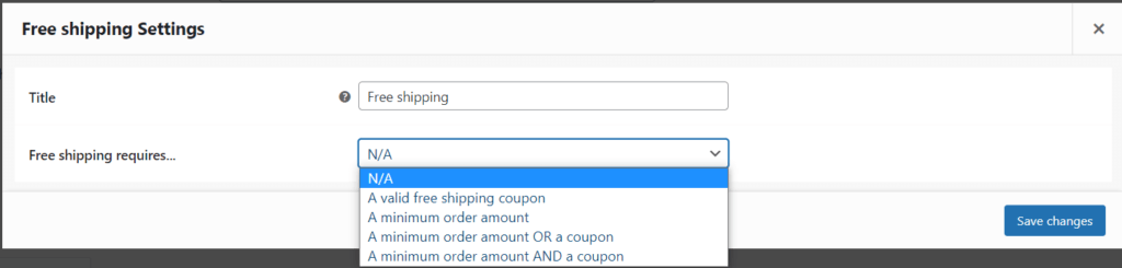 Free Shipping Settings Conditions