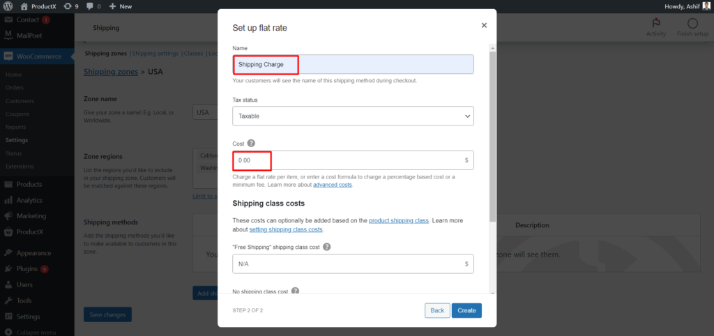 Setting up Flat Rate Name & Cost