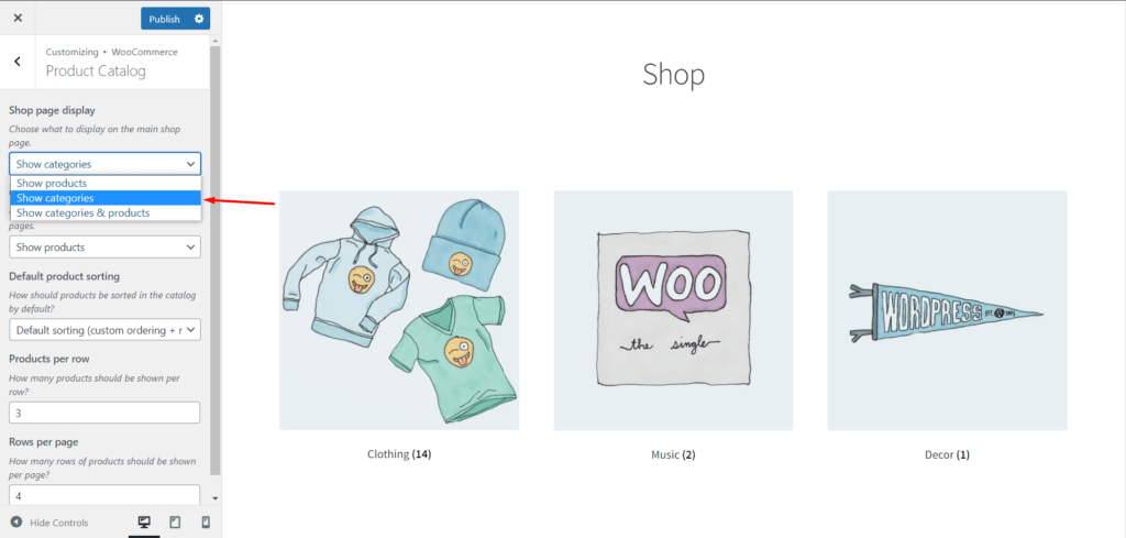 Show Categories on Shop Page