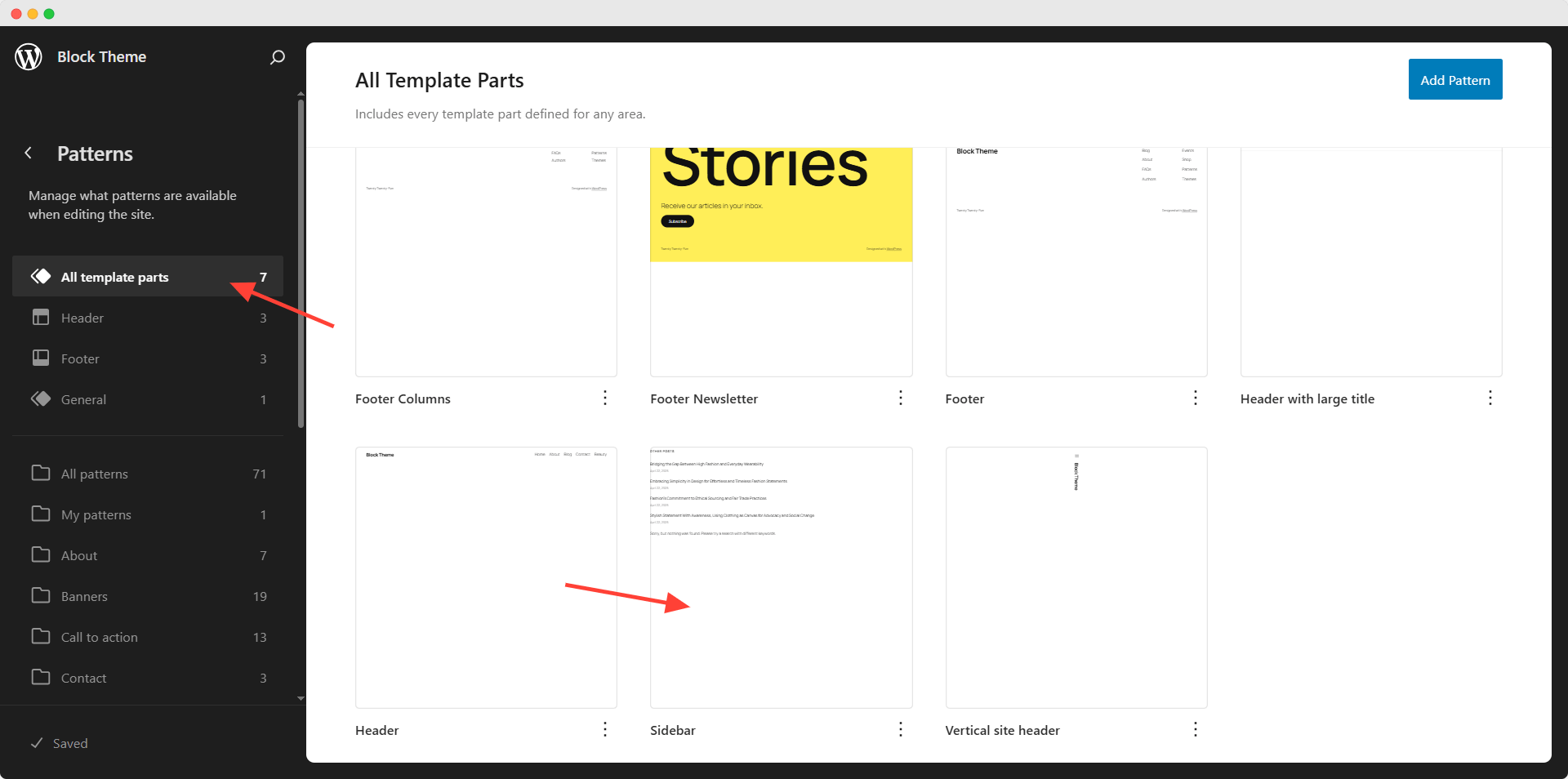 editing sidebar template