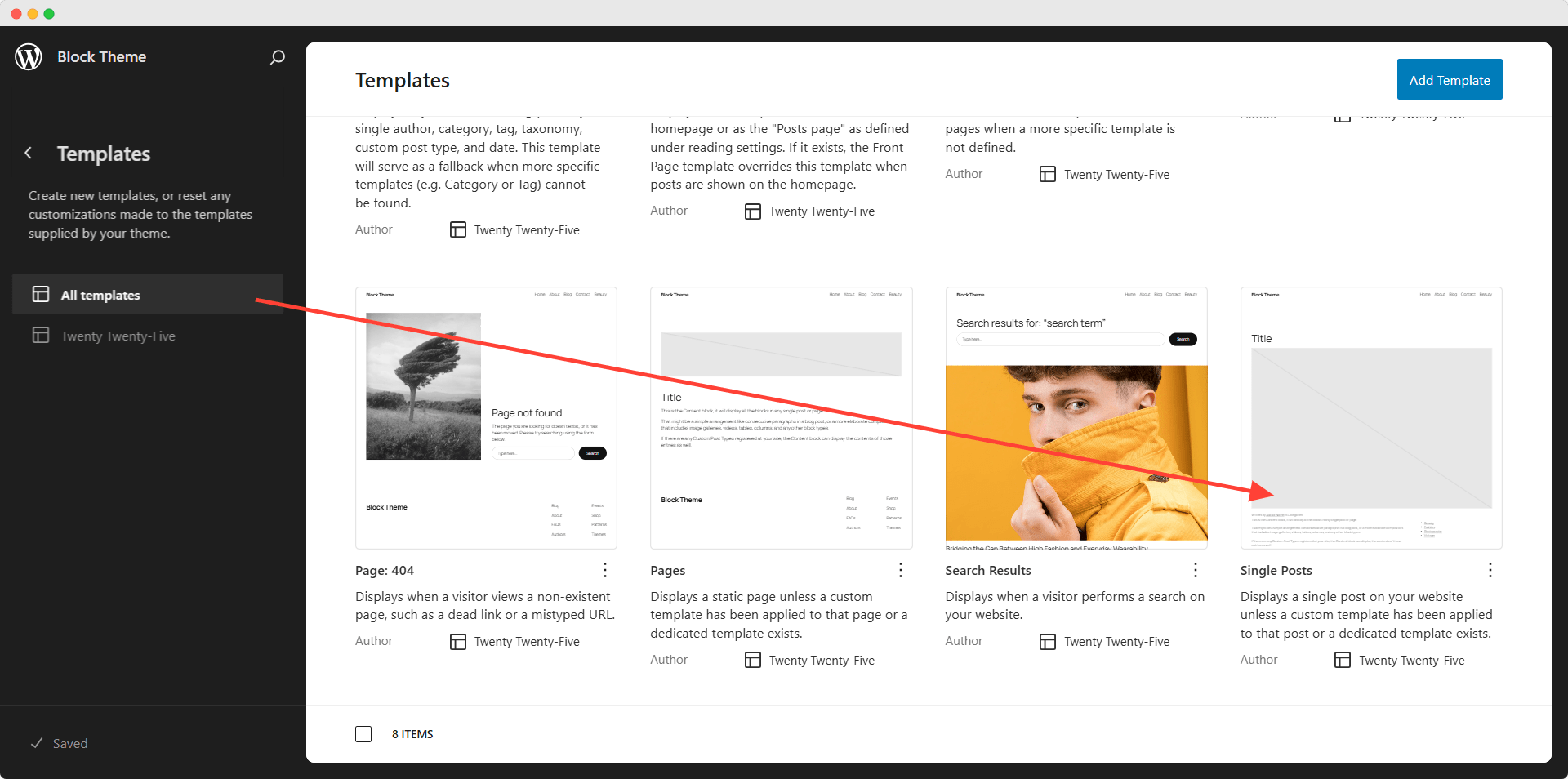 editing single post template