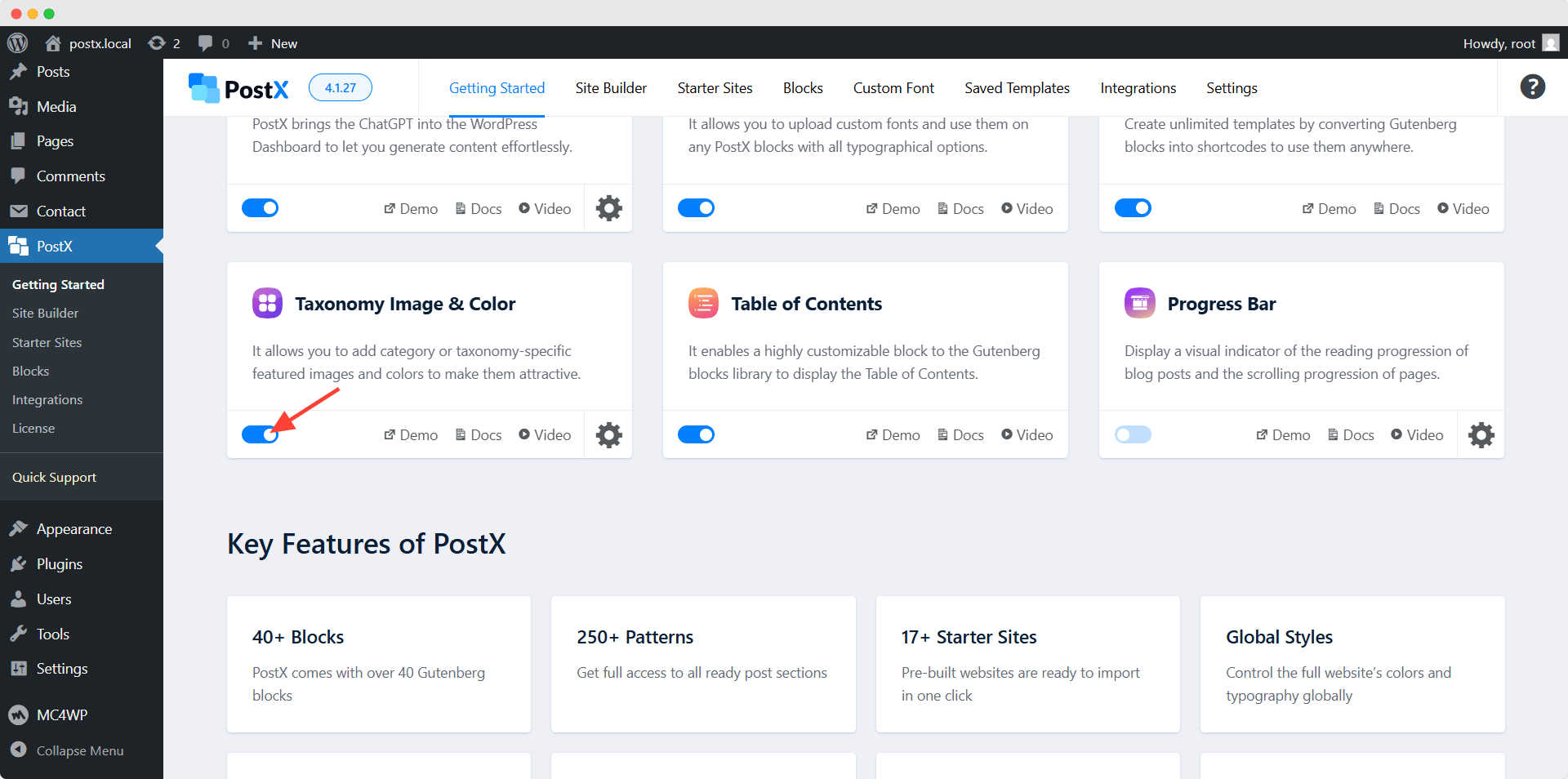 enabling taxonomy addon
