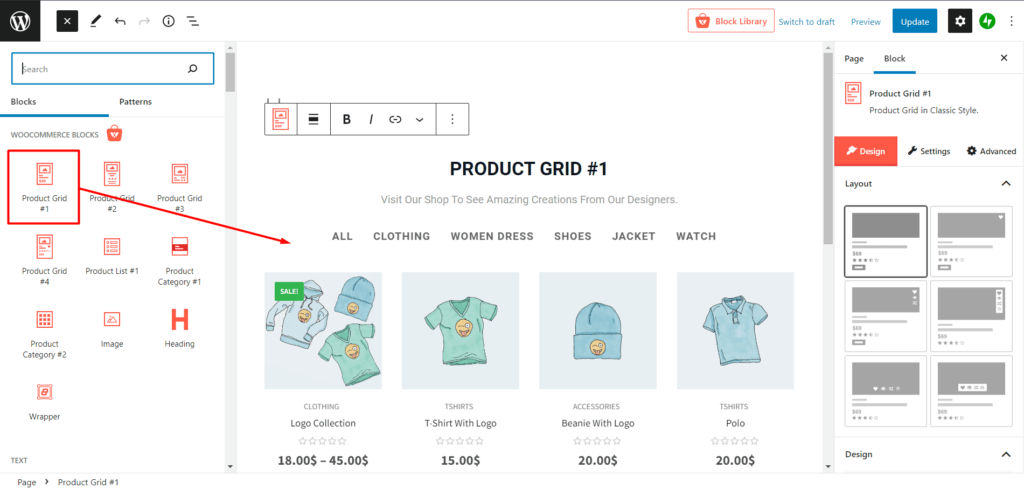 Selecting Product Grid