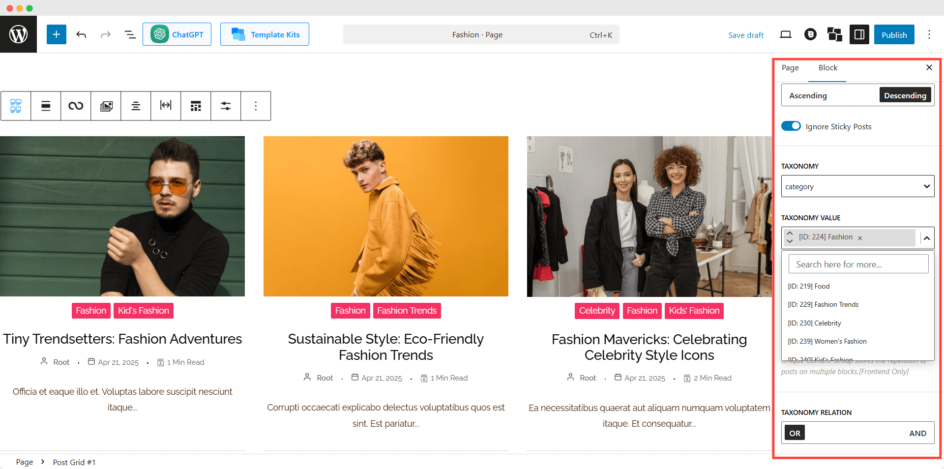 sorting posts by category