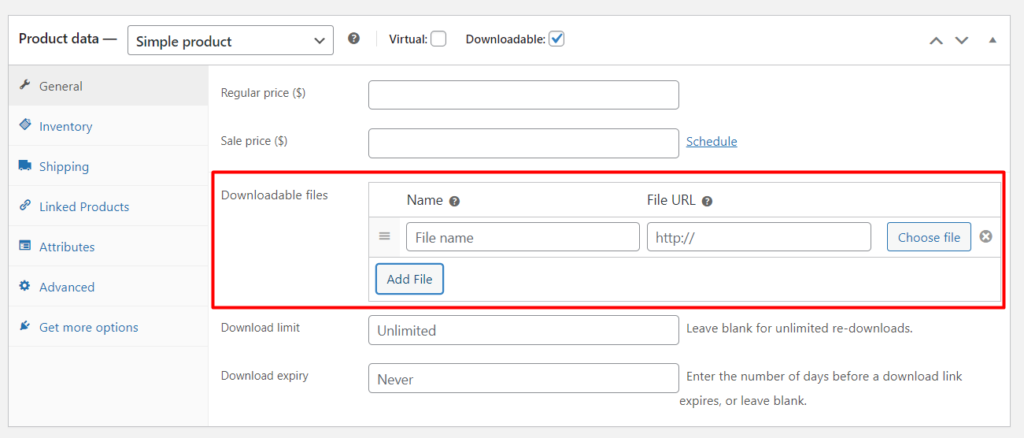 Adding Downloadable Product File or URL