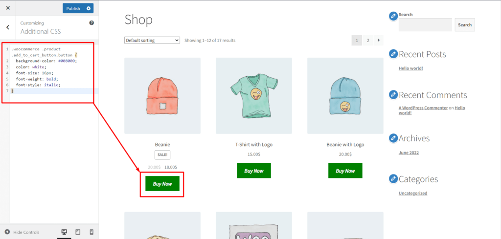 Shop Page Add to Cart Typography Customization with CSS
