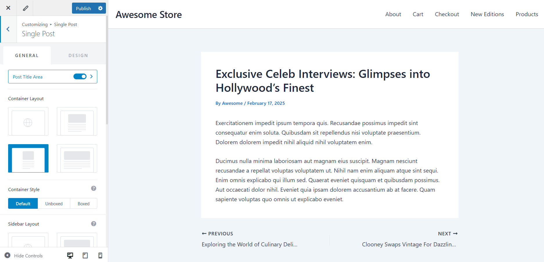 creating single post template using themes