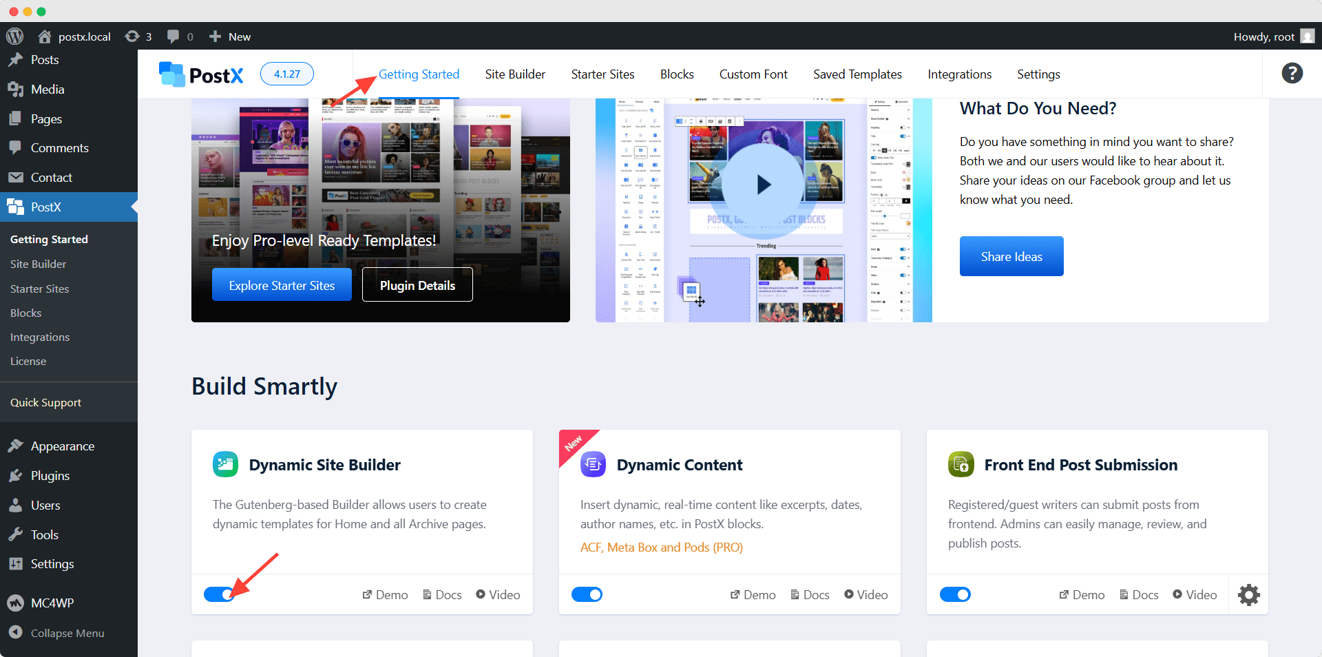 Enabling Site Builder Addon