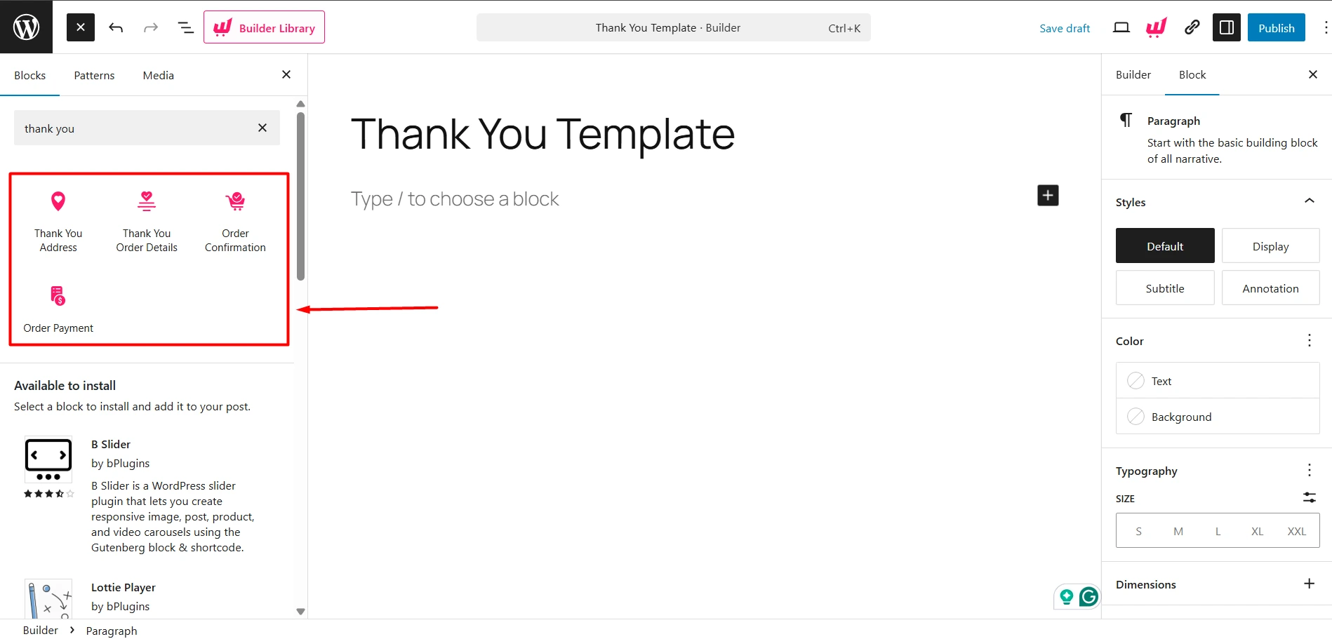 adding wowstore product blocks for thank you page