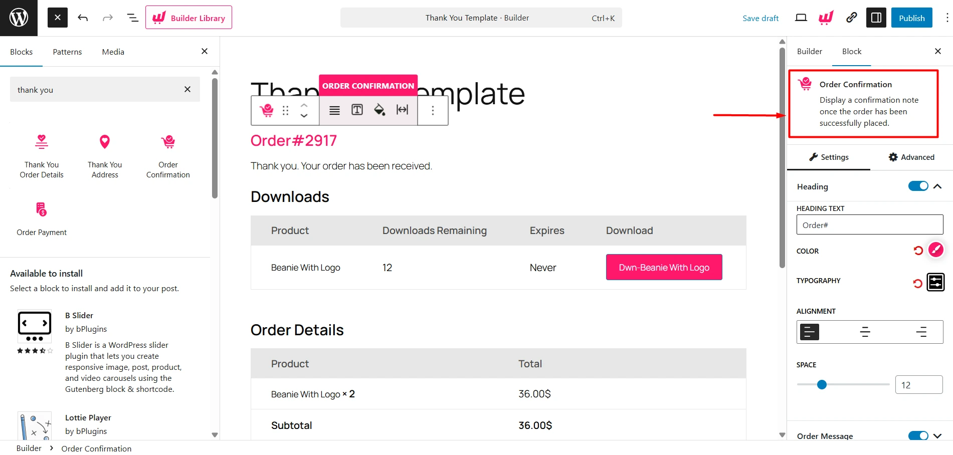 customizing settings for custom thank you page elements