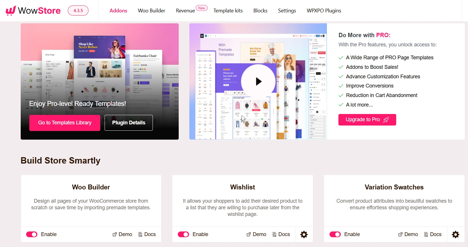 enable the woo builder addon