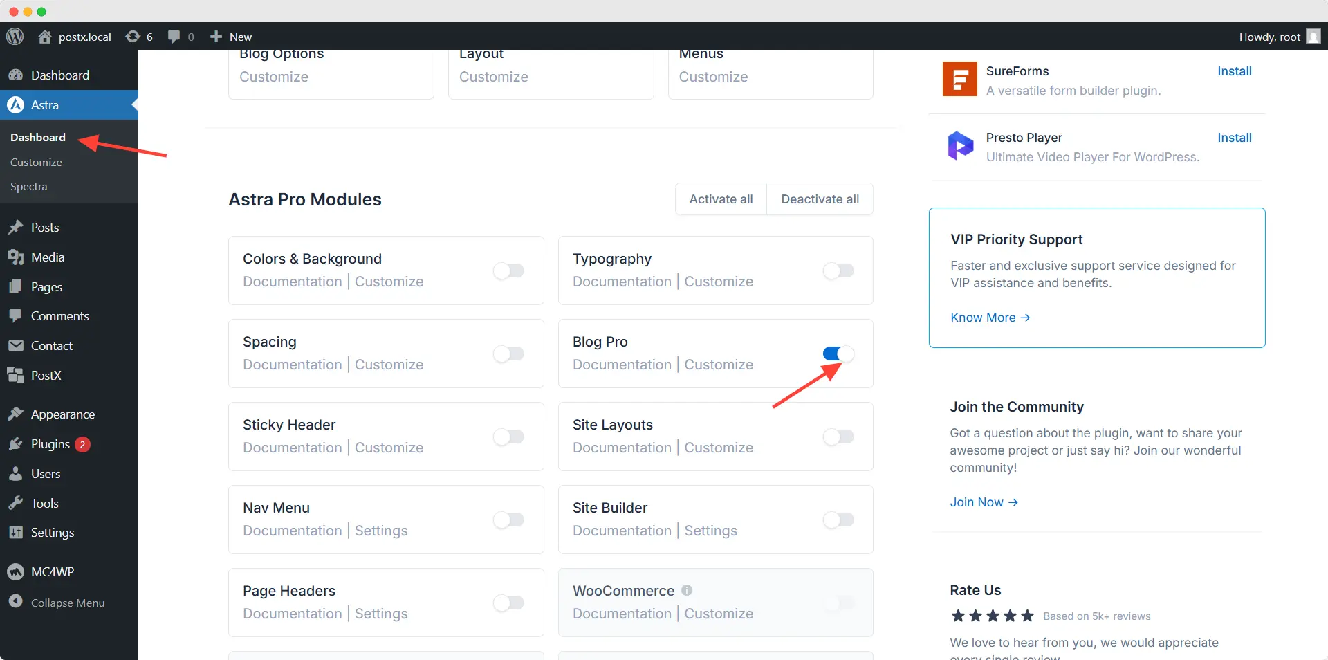 enabling blog pro module