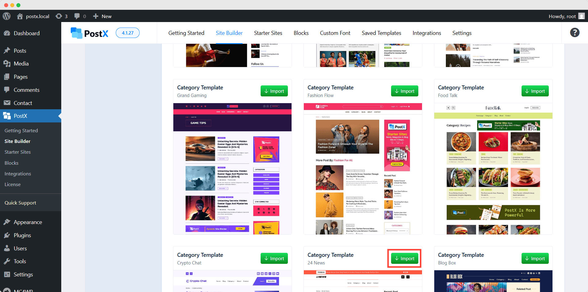 importing template
