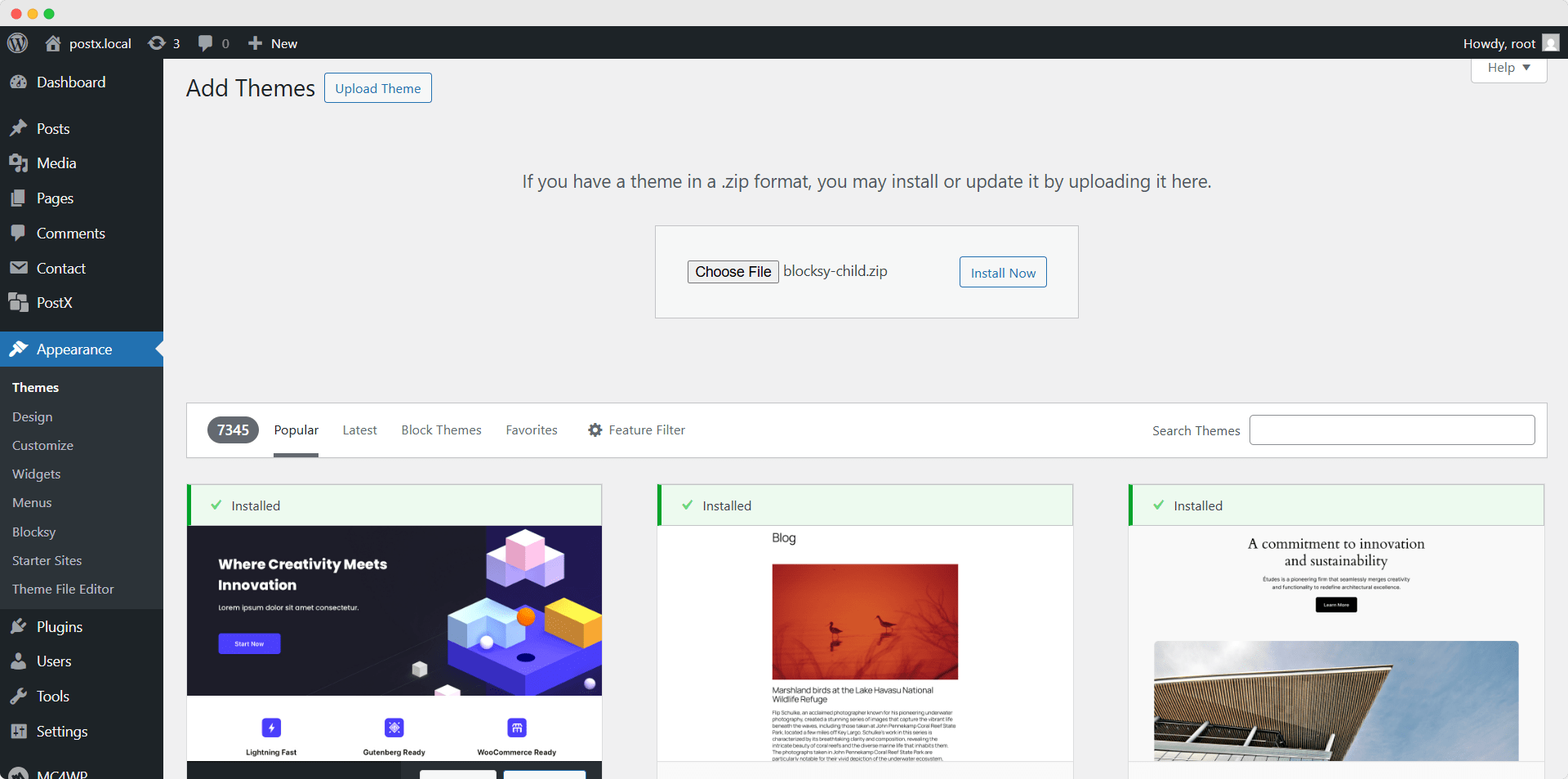 installing blocksy child theme