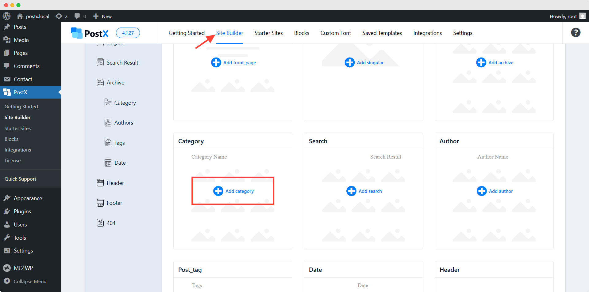 started creating category template