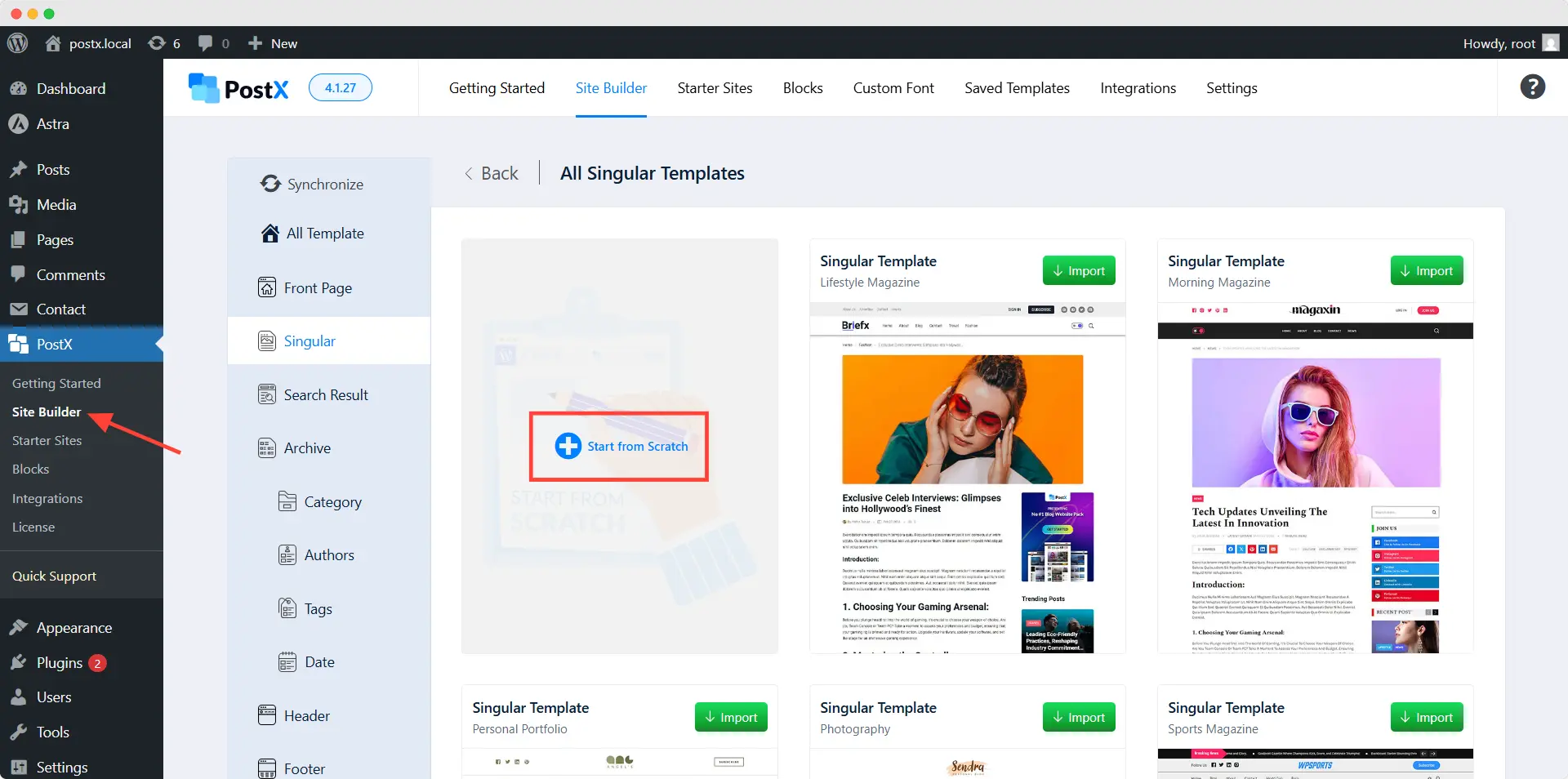 using dynamic site builder