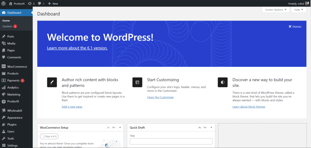 WordPress Dashboard New
