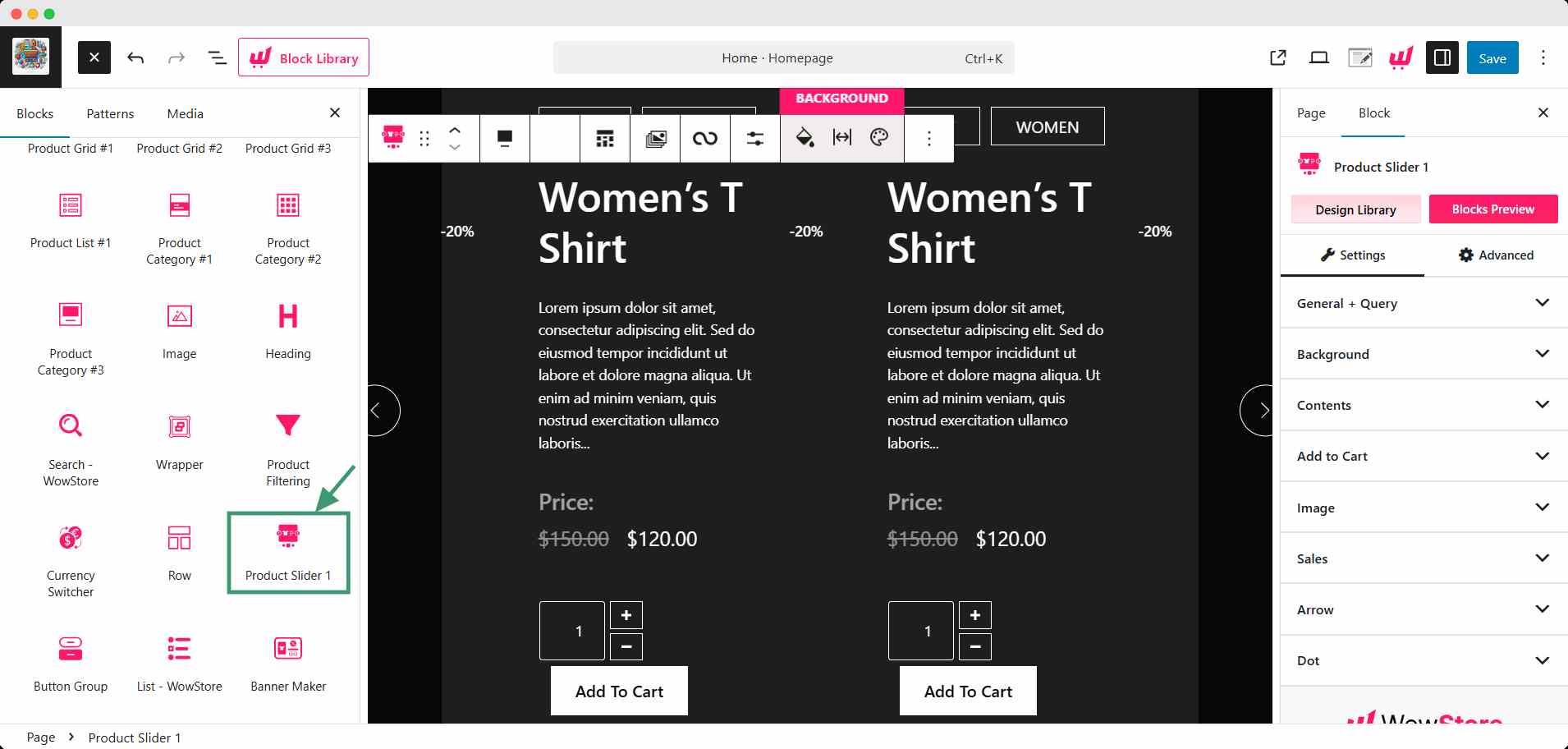 Add the Product Slider Block