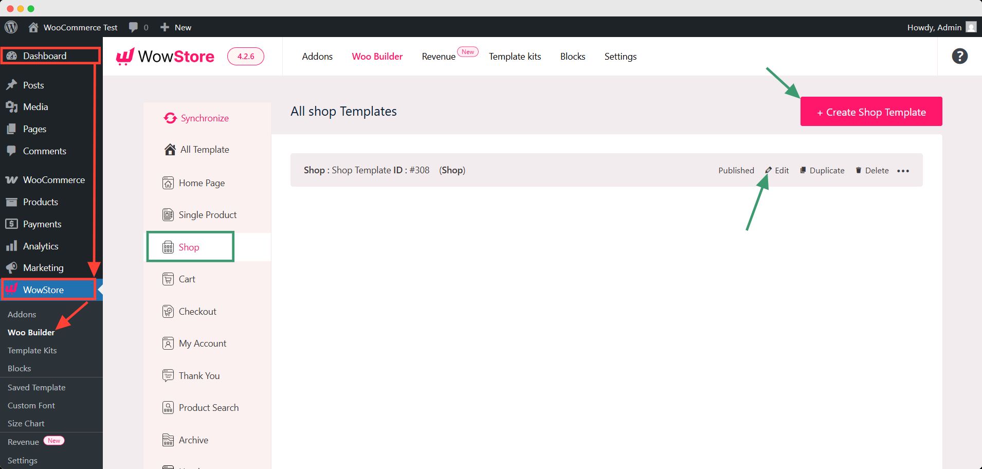 create shop template