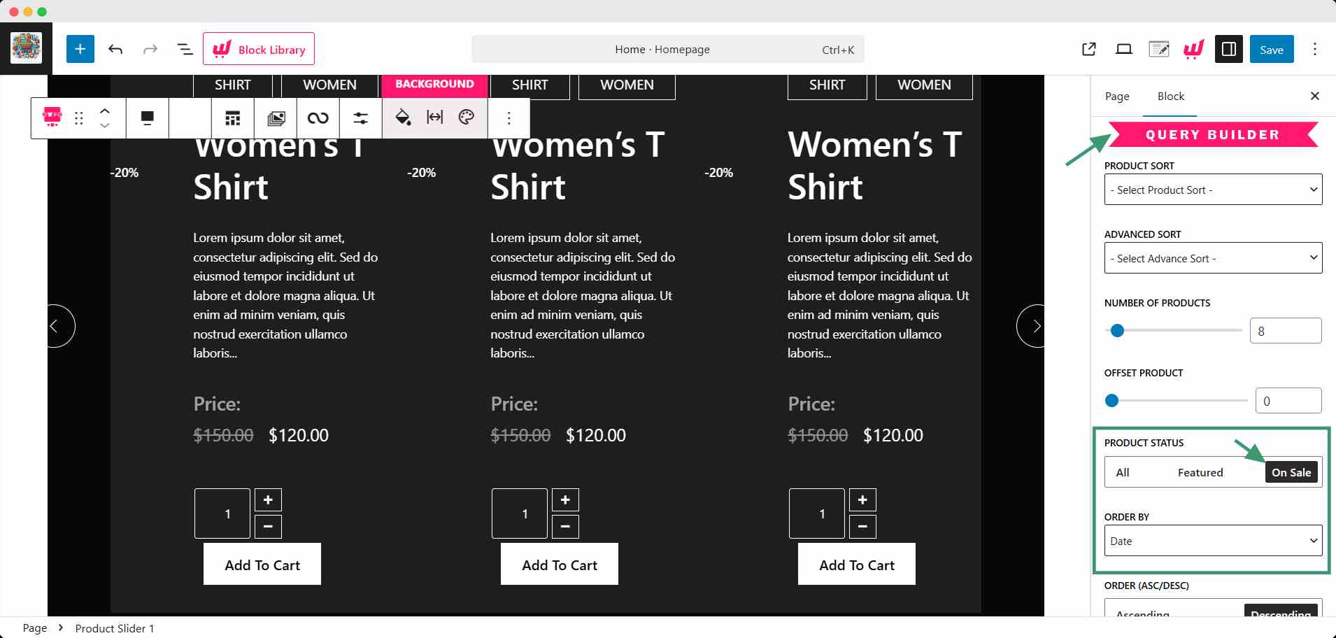 dsiplay on sale products