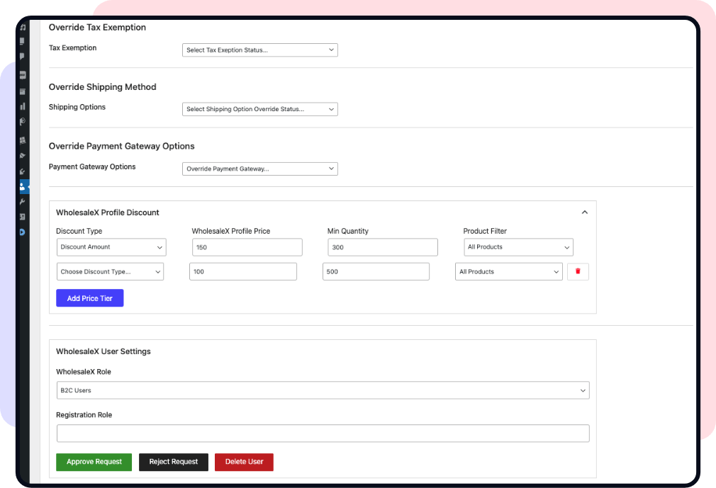 Features 7 Wholesale user profile