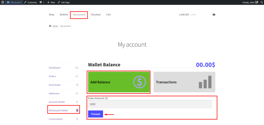WholesaleX Adding Balance as User