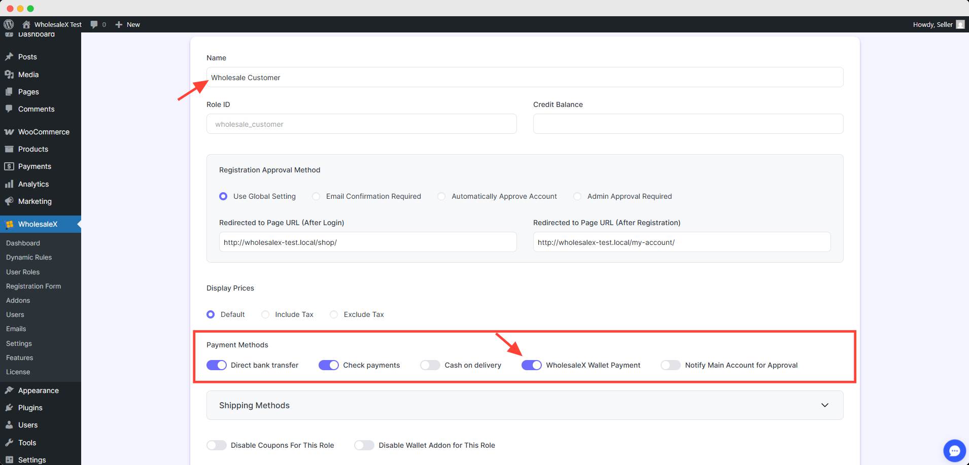 Allow customers to use wholesalex Wallet
