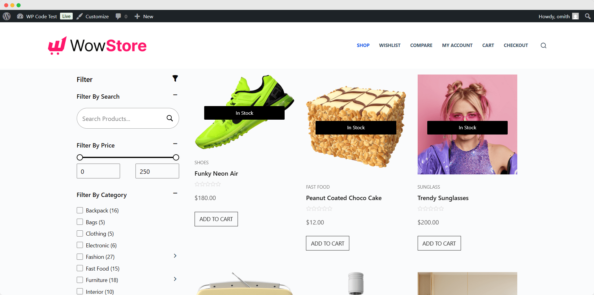 final output after overriding shop page template