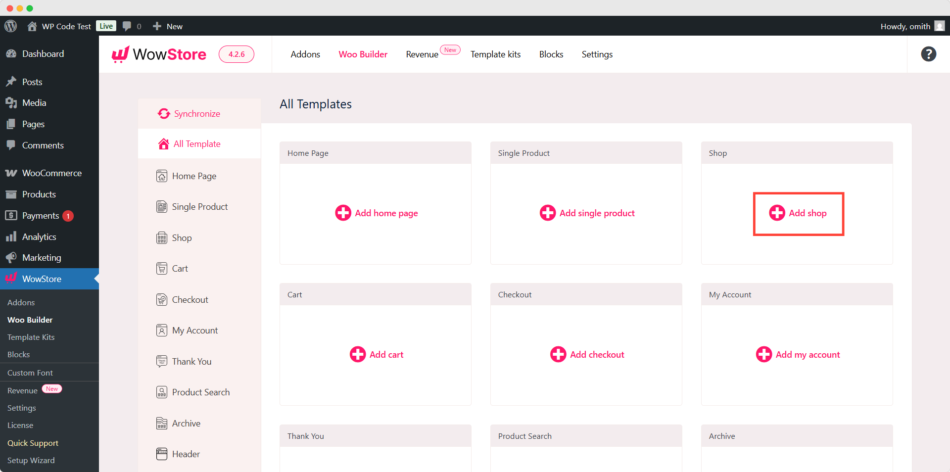 overriding shope page template