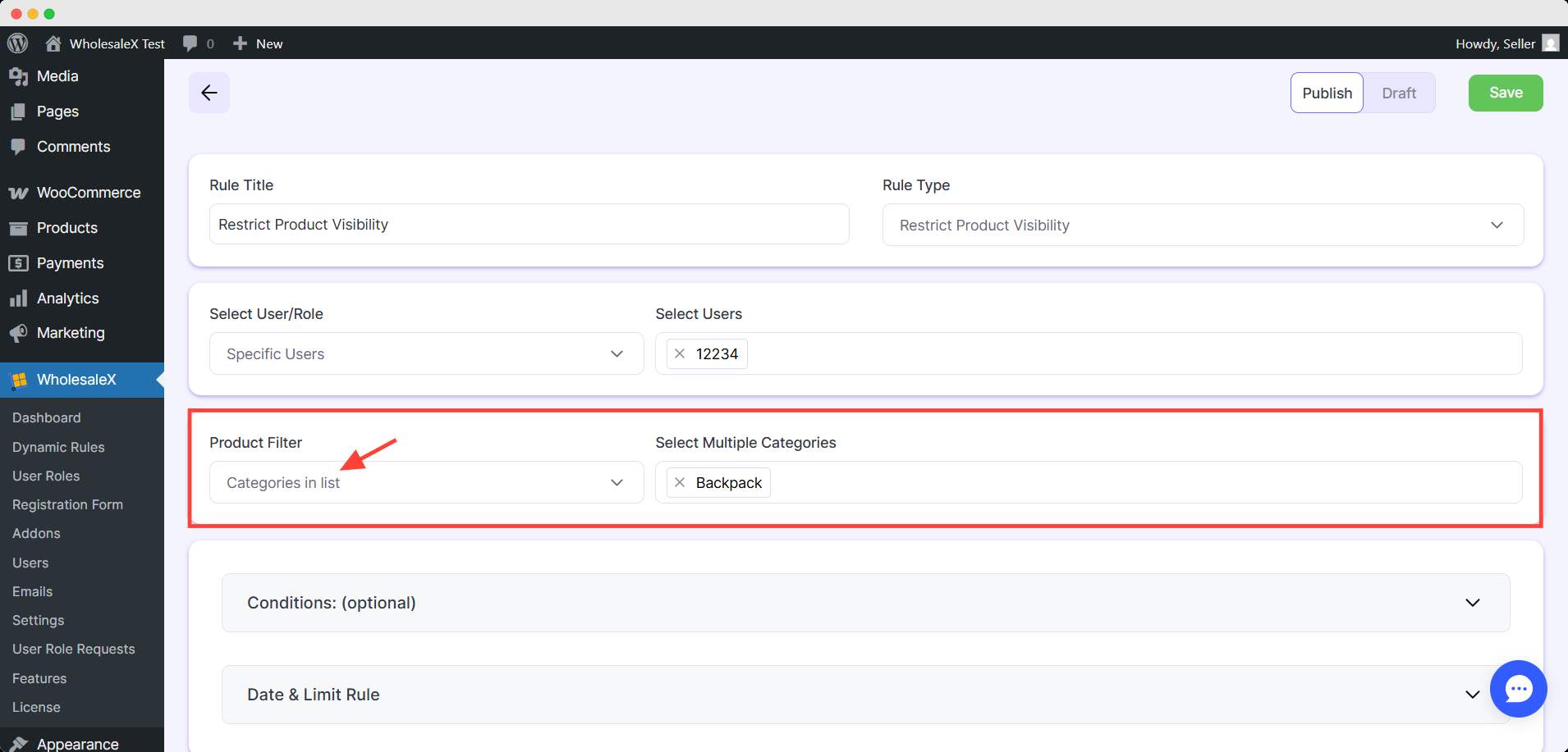 Hide the Product Category from the User/Role