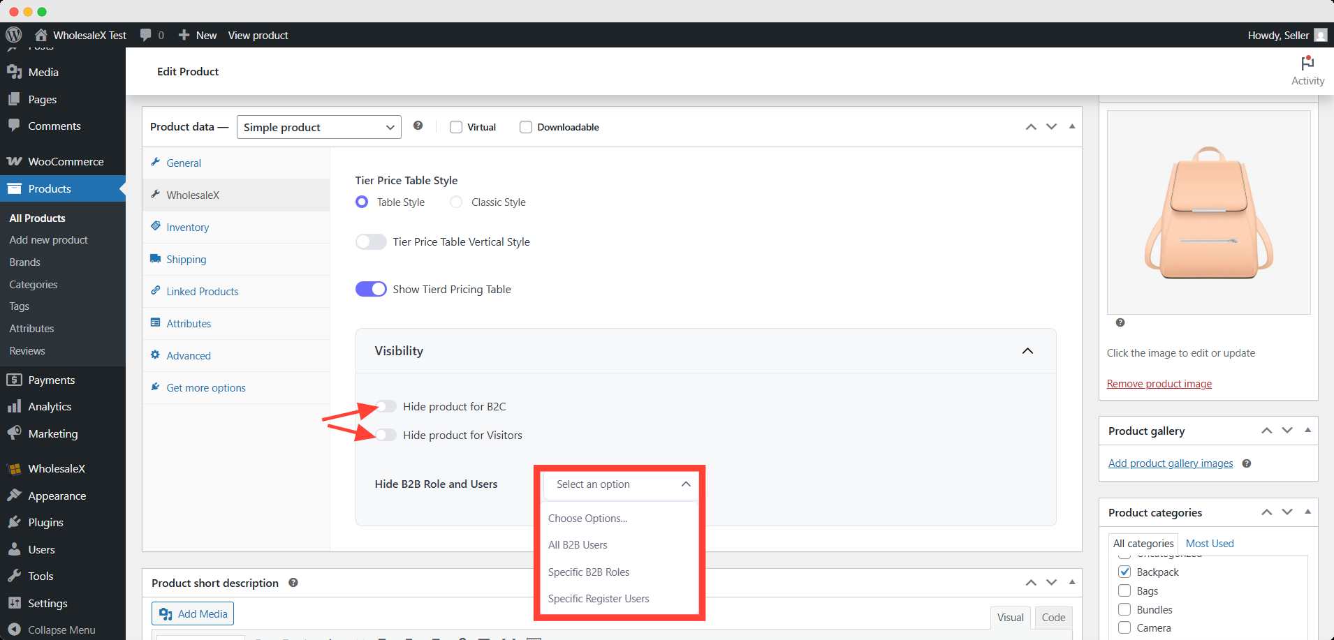 wholesalex visibility settings
