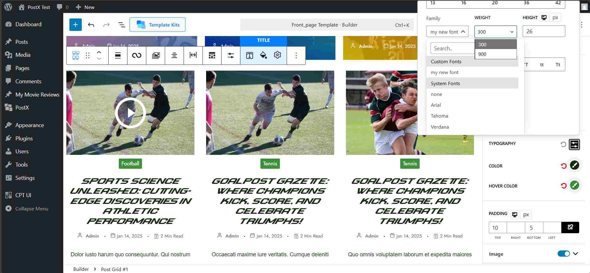 chooseing the font and weight